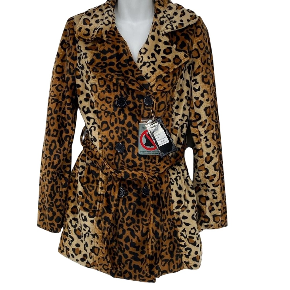 Yoki Collection Animal Leopard Print Double Breast Coat Size Medium NWT